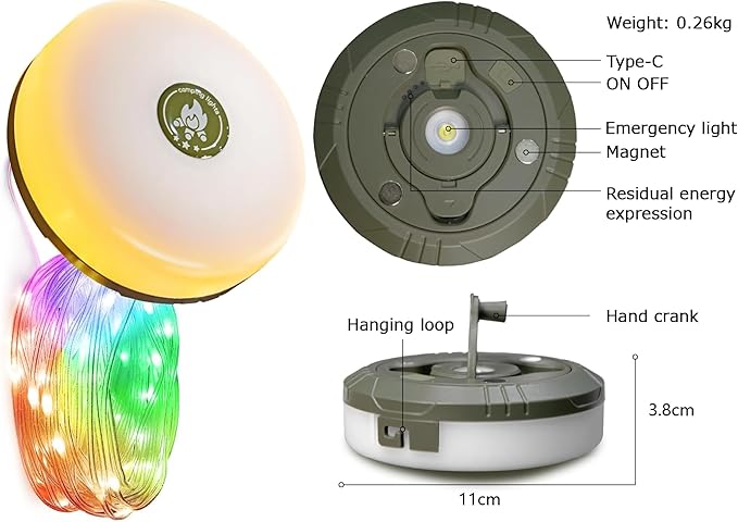 Camping String Lights,Camping Essentials Gear 32.8FT Lamp Lights Waterproof, 4 in 1 Outdoor String Lights with 8 Modes for Awn Tent Yard Garden Hiking Travel Decoration and Holiday Christmas Gift