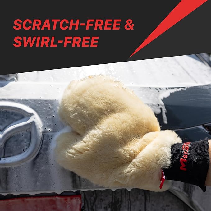 Maxshine Universal Premium Sheepskin Wool Wash Mitt – Ultra-Soft Lambswool Glove for Scratch-Free, Lint-Free Car Washing – Gentle Scrubber for Safe & Effective Auto Detailing