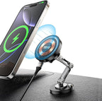 Magnetic Car Mount Charger Wireless, 15W Fast Charging 2 in 1 Magnetic Cell Phone Holder Stick on Dashboard Windshield, 360° Foldable Full Metal Car Accessories for iPhone16/15/14/13/12 Series