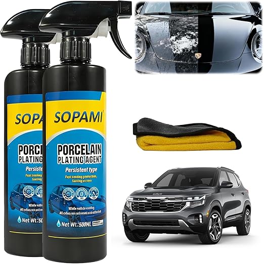 SOPAMI Ceramic Coating Spray (2 Pack), High-Gloss Car Polish & Paint Sealant, Quick Detailer for Water Beading & Shine, Safe for Paint, Glass, Plastic & Metal