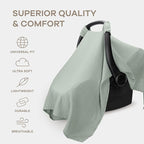Comfy Cubs Baby Car Seat Cover - Soft, Breathable Bamboo Rayon and Muslin Cotton Blend - Lightweight Canopy for Sun, Bug, and Comfort Protection - Large Size Infant Seat Cover in Fern Design