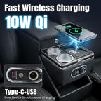 Vehicle Center Console Organizer with 7-Color Ambient Light & 10W Wireless Charging - Lockable Storage & Dual Cup Holders for Minivans, SUVs & Vans 10.24 inch Wide