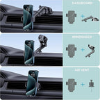 GUWEZ 360° Adjustable Car Phone Holder Universal Hands-Free Mount for iPhone & Android, 3 in 1 Windshield Air Vent Dashboard Hands-Free Car Mount for iPhone Android Smartphone