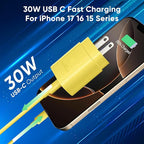 iPhone 16 15 Charger Fast Charging, 30W USB C Charger Block 10FT Cable for iPhone 15 16 Plus Pro Max/iPad Pro/AirPods, PD USBC Power Adapter Wall Plug with Extra Long Type C to C Cord (Yellow, 10FT)
