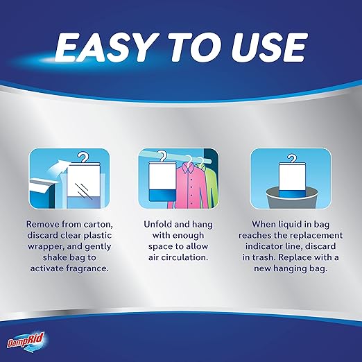 DampRid Fragrance Free Hanging Moisture Absorber, 16 oz., 3 Pack - Eliminates Musty Odors for Fresher Air, Ideal Moisture Absorbers for Closet, 14% More Moisture Absorbing Power*