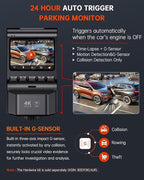 Dash Cam Front and Rear, 4K Ultra HD+1080P Dash Camera for Cars, Built-in Wi-Fi GPS, Included 32GB Card, 2.0'' IPS Screen Mini Car Camera, App, Night Vision, 170°Wide Angle, 24H Parking Mode