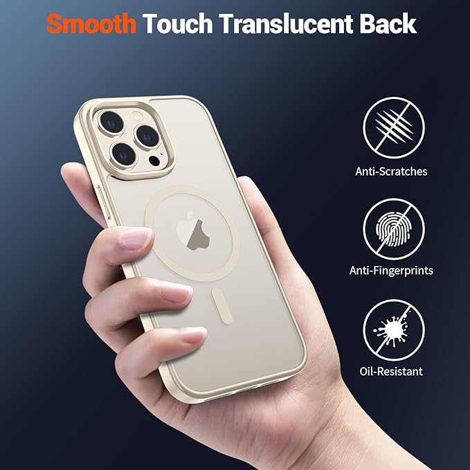 SUPFINE Magnetic for iPhone 13 Pro Max Case with Screen Protector (Compatible with MagSafe) (Military Grade Drop Protection) Translucent Matte with Anti-Fingerprint Phone Case,Antique White