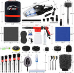 AUTODECO 43Pcs Car Wash Detailing Kit Cleaning Kits with Foam Gun Sprayer Long Handle Mop Car Vacuum Drill Brush Large Wash Mitt Towels Complete Interior Exterior Car Washing Supply Set Blue
