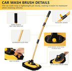 43'' Car Wash Brush with Long Handle Chenille Microfiber Car Wash Kit Mitt Retractable Bent Pole Car Wash Mop for Cars RV Truck Boat (yellow-01)