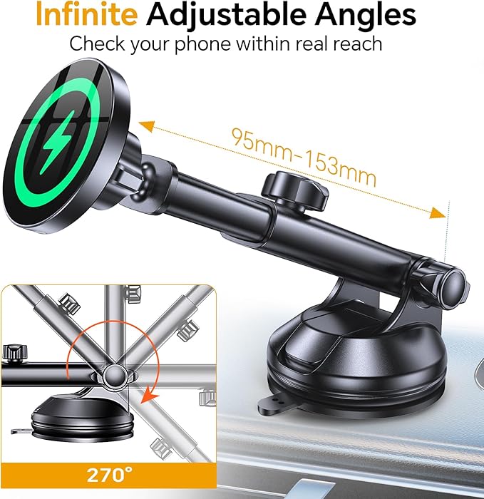 Coolpow for MagSafe Car Mount Charger【Ultra Magnet】Magnetic Phone Holders for Your Car Charger Magnetic Wireless Car Phone Holder Charger Car Accessories Mothers Gifts for iPhone 17 16 15 Speakerphone