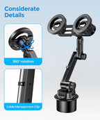 Dual Car Cup Phone Holder - Holds 2 Phones Simultaneously, 1-Second Grab & Release, 360° Rotatable, car Phone Mount Compatible with MagSafe，Fits iPhone/Samsung & 4.0-7.0 Inch Smartphones