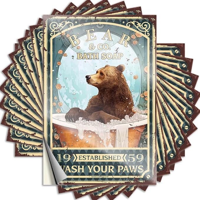 Stickers for Car Bear Bath Soap Wash Your Paws Stickers Car Stickers and Decals Funny Bumper Stickers (Color : Colour, Size : 8X12CM)