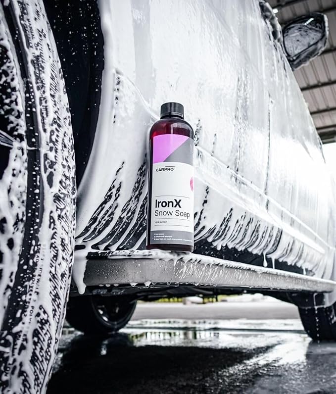 CARPRO IronX Snow Soap - Car Wash Pre-Wash Cleaner and Degreaser on Paint, Glass, Wheels, Headlights, Plastic Trim - Remove Old Wax & Brake Dust- Gallon (135oz)
