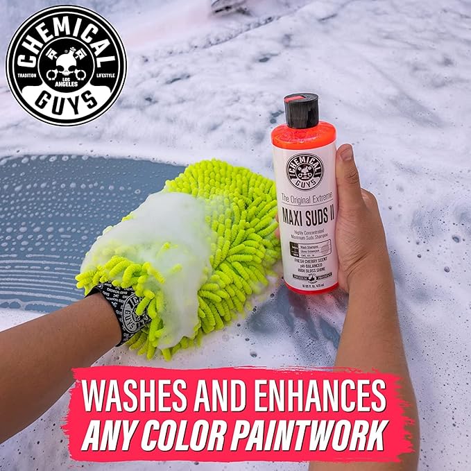 Chemical Guys TORQ Foam Blaster Wash & Wax Kit with Wash Mitt, Maxi Suds II Car Wash Soap, Blazin' Banana Sprayable Car Wax, and Chenille Premium Wash Mitt (4 Items, 32 Fl oz)