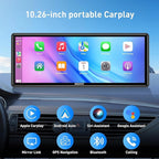 10.26" HD Carplay Screen for Car Stereo, 4K Dash Cam Wireless Portable Touch Screen Car Play with Apple Carplay & Android Auto with 1080P Back Up Camera, Bluetooth, Mirror Link, GPS, AUX+64GB