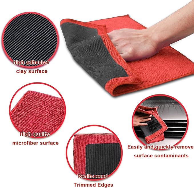 Clay Towel, 2 Pack Clay Bar Towels Auto Detailing, Fine Grade Microfiber Chamois Towel for Car DIY Detail (Red)