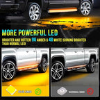 Truck LED Running Board Lights Amber Side Marker Kit, White Courtesy Lights Extended Crew Cab 2pc 48Inch 144 Led Bar Bed Light Switchback Underglow Strip for Pickup Trucks SUV Car Work (48Inch Board)