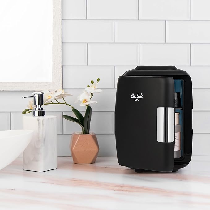 Cooluli Mini Fridge for Bedroom - Car, Office Desk & Dorm Room - Portable 4L/6 Can Electric Plug In Cooler & Warmer for Food, Drinks, Skincare Beauty & Makeup - 12v AC/DC & Exclusive USB Option, Black