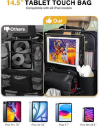 1-Pack Leather Car Backseat Organizer with Tablet Holder–Foldable Food Tray,Storage Pockets,Trash Can,Tissue Holder & Insulated Bag–Kick Mats Protector for Kids,Travel Accessories Organizer