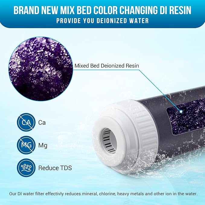 AKM DI Resin Filter Cartridge for Spot-Free Car Wash System, 10-Inch Mixed Bed Color Changing Resin Cartridge, for RO/DI System, 2-Pack