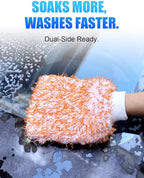 2Pack Premium Microfiber Car Wash Mitt, 10 x 8 Inches, Car Sponge Wrapped in Soft, Machine Washable (Blue & Orange)