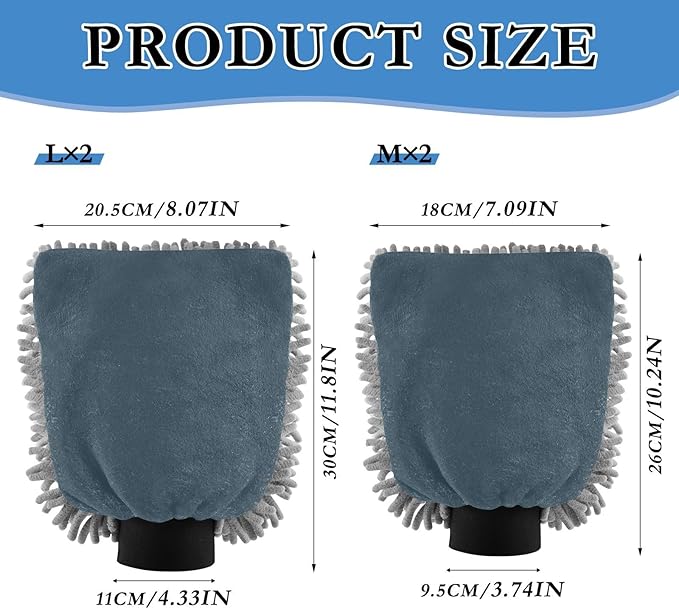 Qilmy Navy Blue Microfiber Chenille Car Wash Sponge Scratch Free Car Wash Mitt Absorbent Mitt Sponge for Trucks SUVs Car Washing Home Cleaning, Large