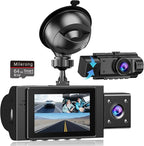 Dual Dash Cam Front and Inside, FHD 1080P Dashcam with 64GB Card, DashCamera for Cars with Night Vision, 24H Parking Monitor, Loop Recording, G-Sensor, WDR, 2.0" Screen for Taxi