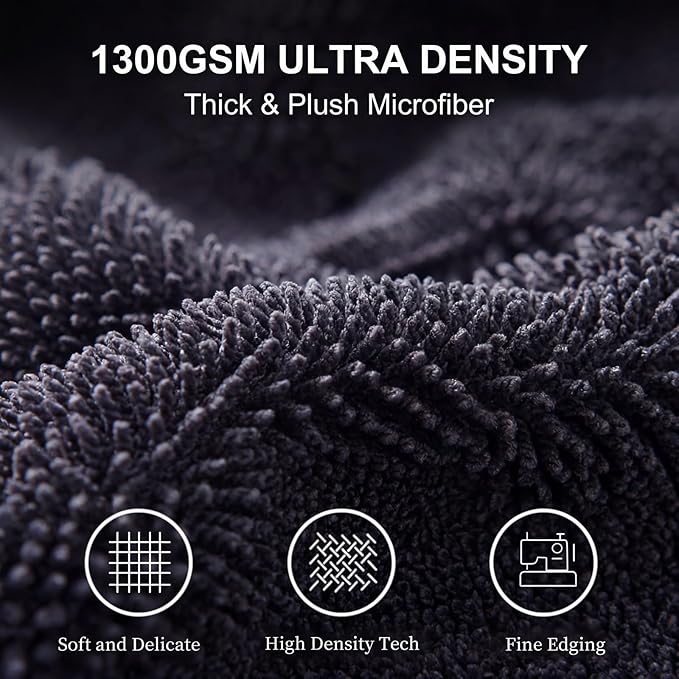 Twisted Loop Microfiber Car Drying Towel, Extra Large 36x24 Inch 1300 GSM Super Absorbent Scratch Free Lint Free Streak Free Washable Professional Auto Detailing Towel for Car SUV Truck Motorcycle