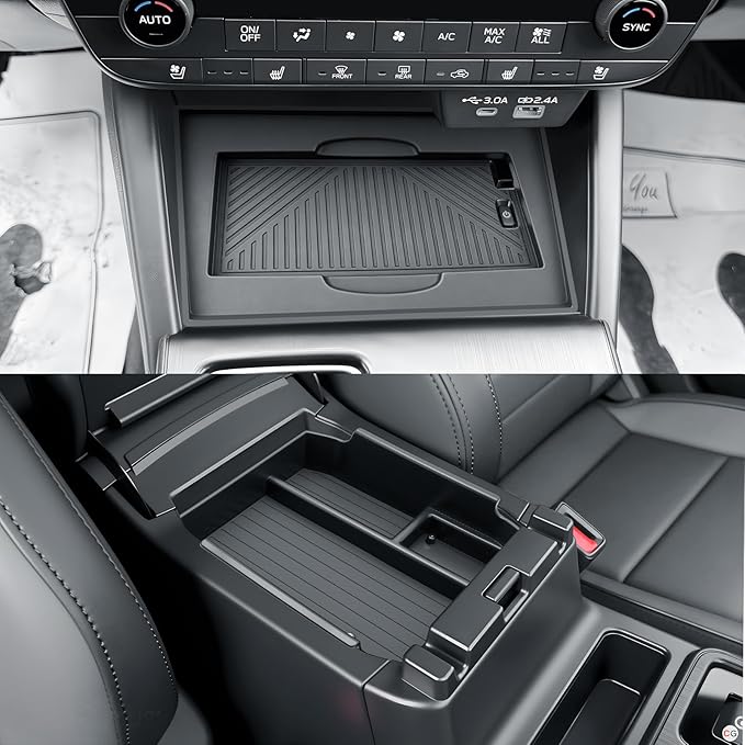 BIBIBO 2Packs for 2026 Subaru Outback Center Console Organizer 2026 Subaru Outback(Premium,Limited,Touring,Wilderness,Limited XT,Touring XT) Console Insert Tray +Silicone Wireless Charging Mat