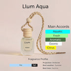 Llum Aqua Hanging Car Air Freshener – Luxury Automotive Perfume Diffuser 10ml (0.34 fl oz), Long-Lasting Fragrance, Alcohol-Free Non-Toxic Car Scent, Glass Bottle With Wood Cap
