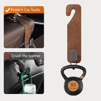 CoBak Headrest Hooks for Car - Universal Premium Stitched Leather and Aluminum-Magnesium Alloy Single Car Seat Back Storage Hook for Purses, Handbags, Bags (2 Pack),Brown