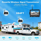 Wireless Backup Camera 2 Cameras, RV Backup Camera Wireless System with 7" Monitor for Truck, 4 Channels Split Screen, BSD Alert, 984ft Signal Range, IP69K Waterproof IR Night Vision, DIY Guide Lines