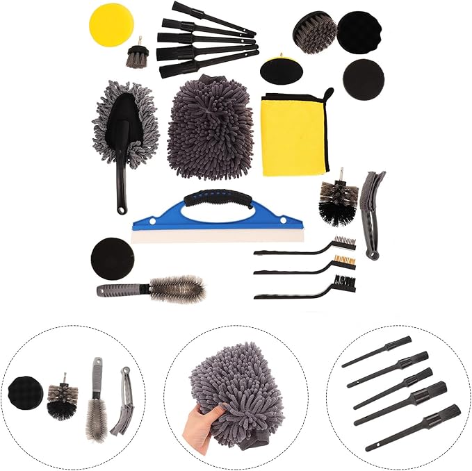 23 Pcs Car Duster Brush and Wheel Cleaning Brush Set Multifunctional Auto Detailing Kit for Interior and Exterior Tire Rim and Door Cleaning Car Care Tools and Suvs