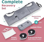 Zomaple Mastectomy Recovery Pillow with Strap, Swirly Gel Pack, Seat Belt Cover & Shower Lanyard – Post-Op Essentials, Breast Augmentation/Reduction & Recovery Supplies – Washable Cover for Comfort