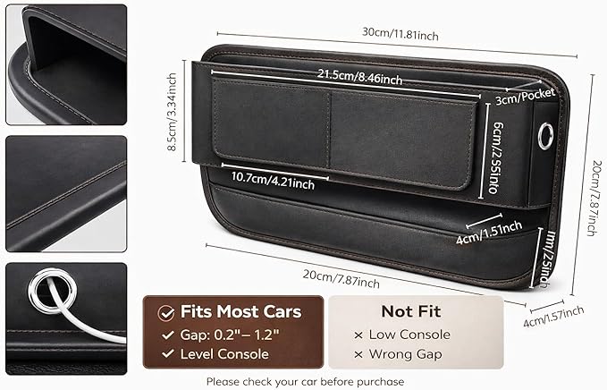 Premium Car Seat Gap Organizer with Storage Pocket – Soft Durable Material, Prevents Phone, Keys & Small Items from Falling, Universal Fit for Car, Truck & SUV, Black
