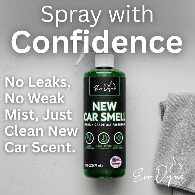 New Car Smell Spray (16oz), Made in USA | Long Lasting Car Air Fresheners Eliminates Odor - Air Fresheners for Cars, Trucks, & Other Vehicles – Fresh Scent Air Freshener Spray by Evo Dyne (2-Pack)
