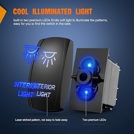 Nilight 90002B Interior Light Rocker Switch LED Light Bar 5Pin Laser On/Off LED Light 20A/12V 10A/24V Switch Jumper Wires Set for Jeep Boat Trucks