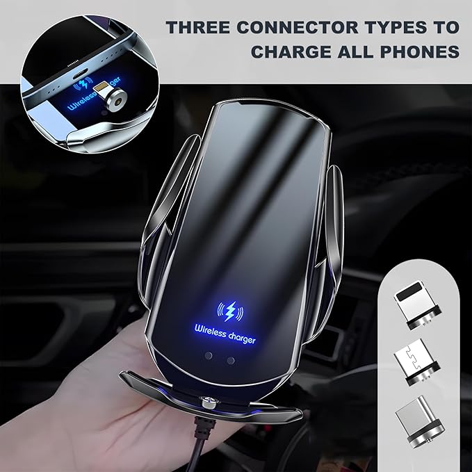 Wireless Car Charger, 15W Fast Charging Mount Electric Induction Car Phone Holder, Universal Auto-Clamping Magnetic Charger Air Vent Mount Bracket for Most Smartphones (Blue)
