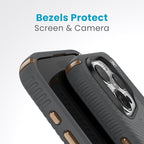 Speck iPhone 15 Pro Case - Drop Protection, Grip - Scratch Resistant, Soft Touch, 6.1 Inch Phone Case - Presidio2 Grip Charcoal Grey/Cool Bronze/White