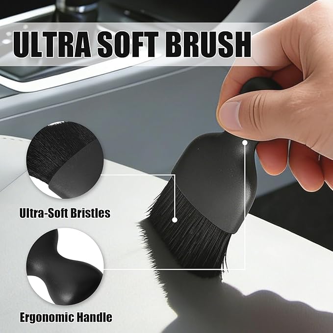 7PCS Car Detailing Brush, Ultra Soft Boar Hair Brush, Car Interior Detail Brush, Fiber Brush, Car Dust Removal Brush, Car Cleaning Gel, Cleaning Tool Set Suitable for Trucks, Cars, RVs, SUVs