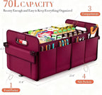 titiyiof Trunk Organizer SUV, Car Organizers and Storage, NOT-FLIMSY ANTI-SLIDE 70L Spacious Collapsible Sturdy Trunk Organizer for Grocery/Car Accessories/Women Men's Gift, Wine Red