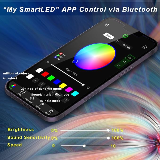 AZIMOM Mini 6W Twinkle 600pcs Fiber Optic Starlight Headliner Kit for Car Home 0.03in 9.8ft End Glow Fiber Strands Sound-Activated APP& Remote Control Starlight Engine