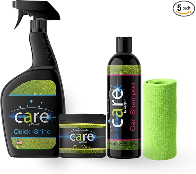 Care Car Wash Care Kit, Essential Car Cleaning Supplies, for Trucks, SUVs, and More, 5-Piece Set with Shampoo, Spray, Gel Wax, Microfiber Towels