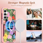for Samsung Galaxy A16 5G Phone Case - Compatible with MagSafe Women Girls Cute Magnetic Protective Cover Kawaii Girly Cat Flower Floral Heavy Duty Shockproof Design for Samsung A16 5G Case