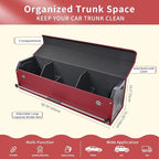 Car Trunk Organizer for Honda CR-V 2017-2022, Collapsible Sturdy Trunk Storage Container with Lid and Handle Large Leather Car Trunk Storage (Red,39.7 x 11.4 x 12.2in)
