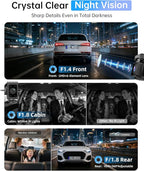 Dash Cam Front and Rear Inside - 3 Channel Dash Cam (4K+1080P+1080P) Built-in 5GHz WiFi APP & 64GB Card - Dashcam with IR Night Vision - Dash Camera for Cars Parking Mode G-Sensor Loop Recording(X7)