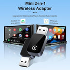 2-in-1 Wireless CarPlay&Android Auto Adapter,Fast Auto-Connect,Compact Plug&Play Wireless CarPlay Converter for iPhone&Android,No Delay Car Play for iPhone iOS 10+,Android 11+
