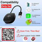 XHU Wireless CarPlay Adapter, CarPlay Wireless Adapter Supports Netflix, YouTube, and TikTok Stream Media Play, for OEM Wired CarPlay to Wireless Dongle, Only Fits for iOS 10+ Phone & Cars from 2016