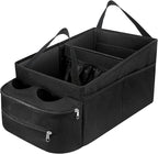 FUNNy elf Passenger Seat Organizer, Collapsible Car Storage with Partitions & 4 Cup Holders for Front or Back Seat