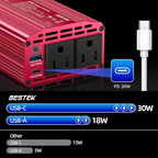 Bestek 400W Car Power Inverter for Vehicles – DC 12v to AC 110v Car Plug Adapter Outlet with PD 30W USB-C &USB-A 3.0 Fast Charging, Car Charger Cigarette Lighter Adapter for Laptop, Road Trip, Camping